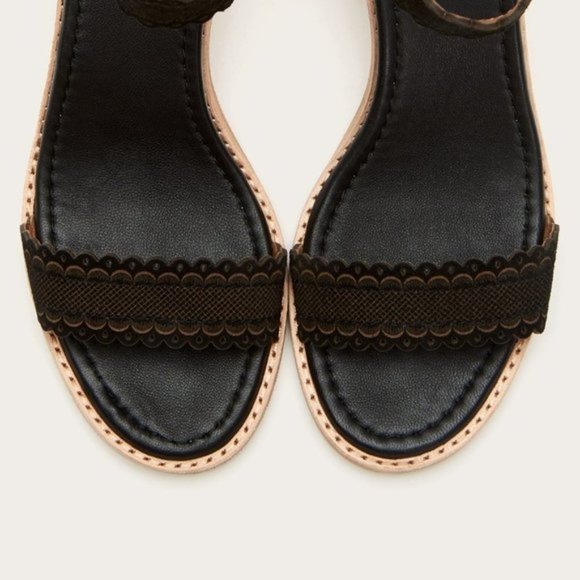 $349 Frye Black Brielle Black Scallop Suede Leather Zip Up Heeled Formal Sandals - Picture 3 of 16